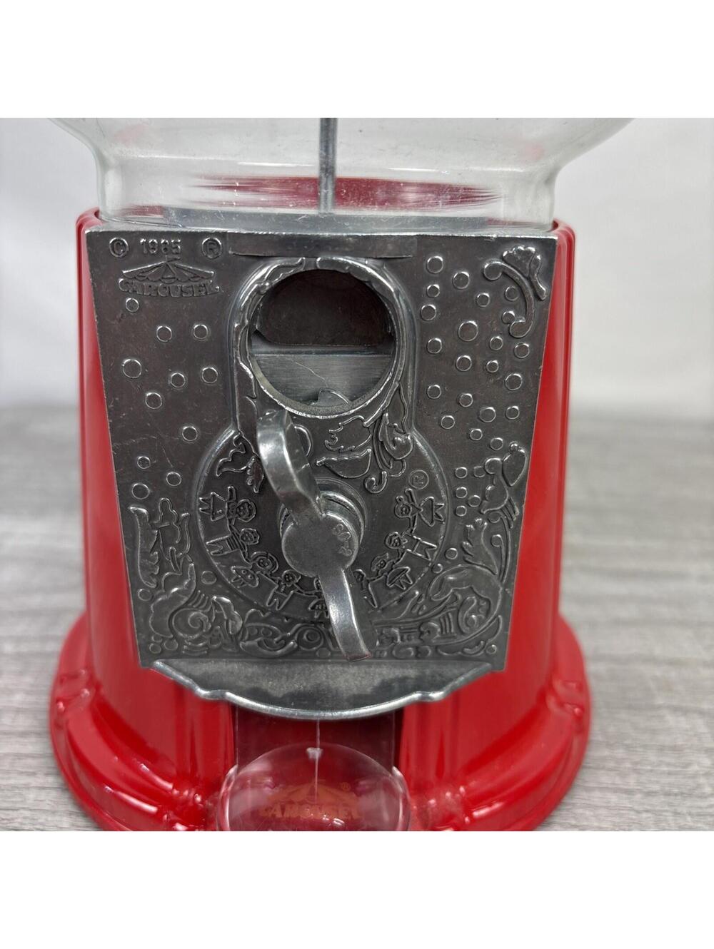 Vintage Red Carousel 1985 Gumball Candy Machine Metal Bank Glass Globe - 10.8" - Picture 3 of 14
